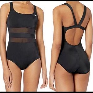 NWT Nike Women's Black Mesh Panel One Piece Swimsuit
